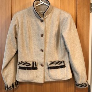 Women's Beige Wool Jacket with Black Accents